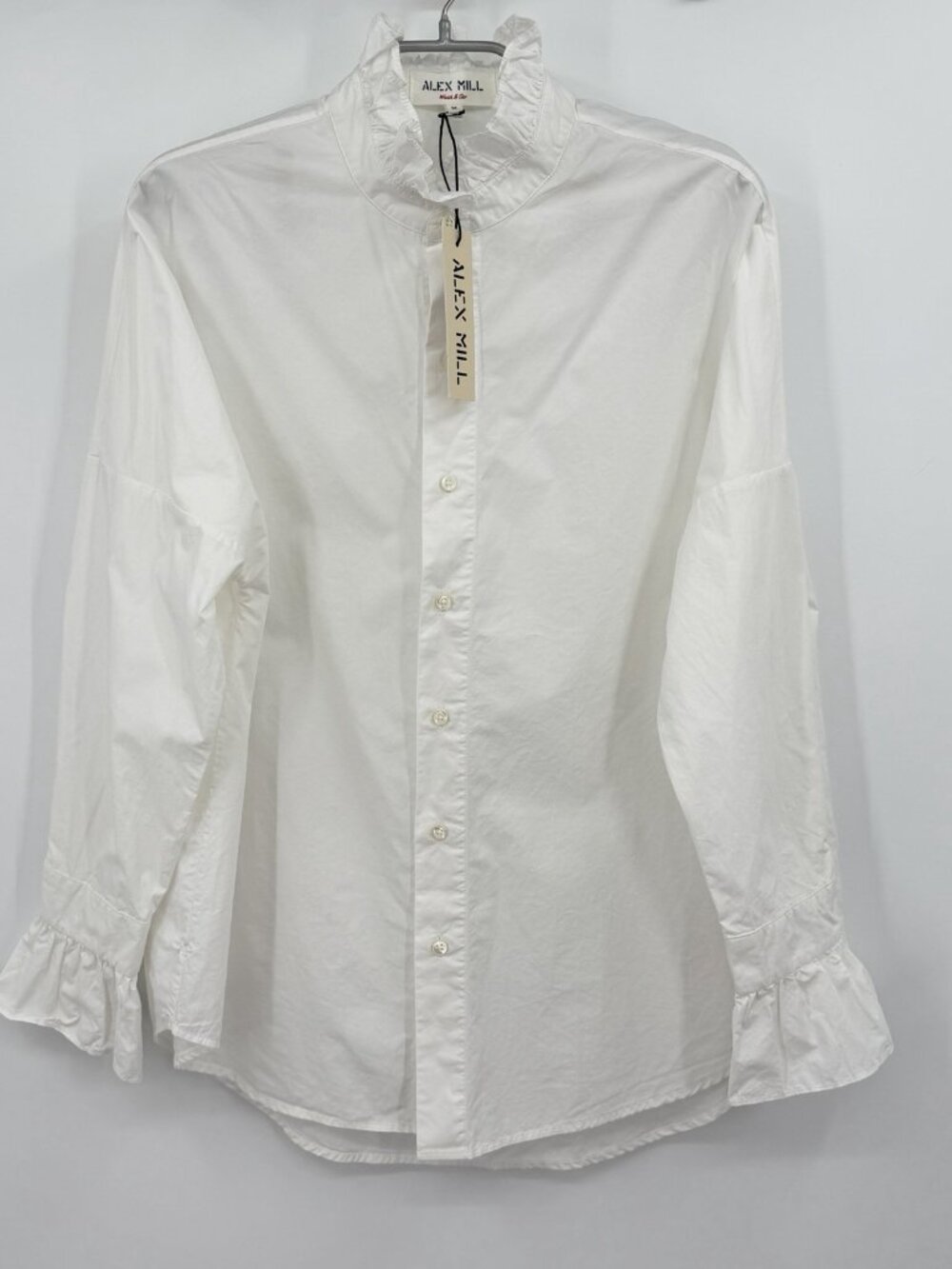 Alex Mill White Easy Ruffle Cotton Poplin Shirt size M Button Front Top $145
